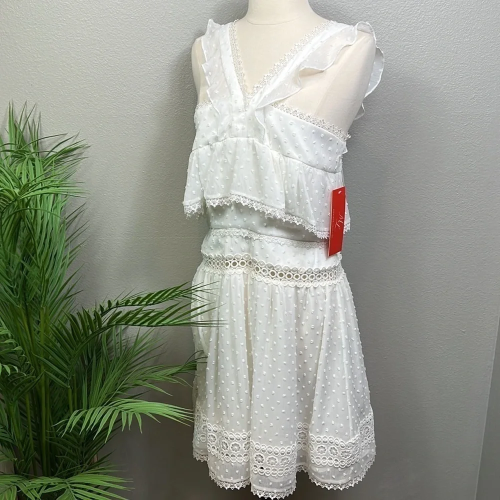 NWT Monique Lhullier White Midi Dress Eyelet Blouson Raised Polka Dots Lace 6 - Picture 7 of 13